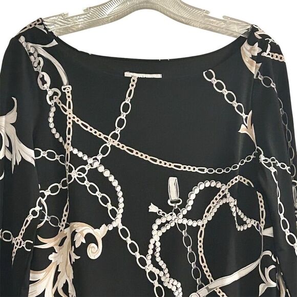 White House Black Market Women's Blouson Dress S Chain Link Print Black - Picture 4 of 16